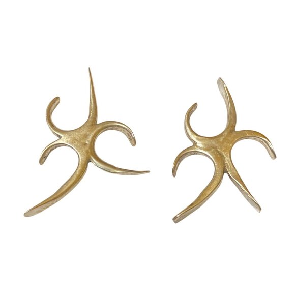 1" x .75" Sterling Silver 925 Star Figure Modern Earrings - Picture 1 of 7